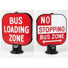 Bus Loading Zone Porcelain Enamel Double-Sided Sign