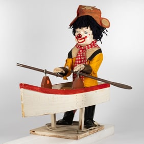 Vintage Clown Rowing a Boat Automaton