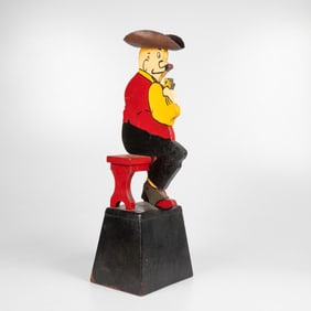 Folk Art Painted Wood and Copper Ash Tray Stand