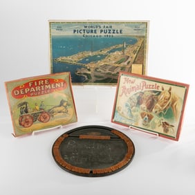 Three Antique Puzzles with Spelling Toy