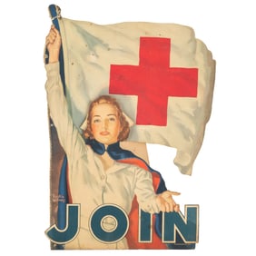 WWII - Era Red Cross Recruitment Die Cut Sign