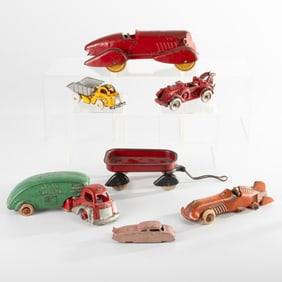 Six Antique Painted Metal Toys