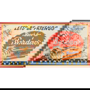 1948 Berdan's Bread Store Display: A 1948 Berdan's Bread Offset Lithograph Store Display, Marked 154, Lithograph printed on card stock in U.S.A. and framed. Litho dimensions: H:29 x W: 60 in. H: 31 W: 62 in. From the R-Place Diner and