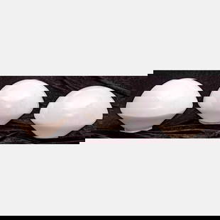 Three Deco-Style Milk Glass Ceiling Light Fixture Shades: Three Deco-Style Milk Glass Ceiling Light Fixture Shades, 20th Century. Largest dimensions: H: 11 x W: 13 in. From a private NE Ohio single-owner collection. Proceeds to benefit the Summit County Huma