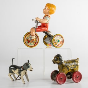 Three Tin Litho Wind-Up and Push Toys