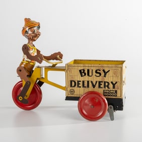 Marx Tin Litho Wind-Up Busy Delivery Driver Toy