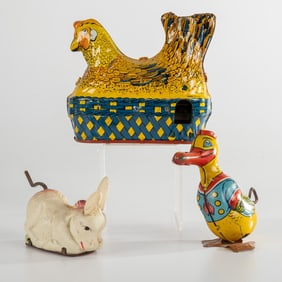 Three Wind-Up Tin Litho and Plastic Toys