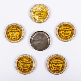Six Vintage Metal Pennzoil Caps