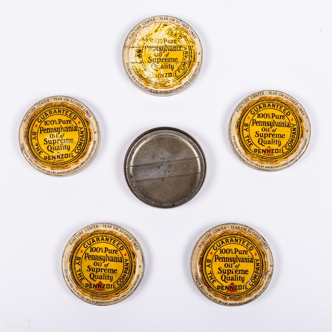Six Vintage Metal Pennzoil Caps (1 of 3)