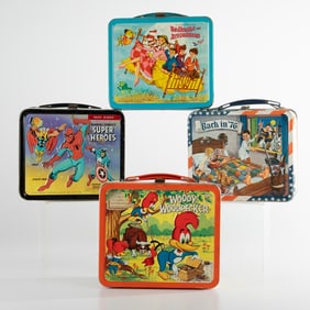 Four Vintage Metal Lunch Boxes