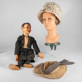 Charlie McCarthy Ventriloquist Doll and Mannequin Head Display Stand