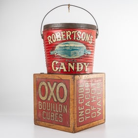 Robertson's Pure Candy Bucket and Oxo Bouillon Crate