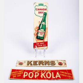 Three Vintage Soda Signs, Mid 20th Century