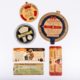 Six Vintage Auto Gauges And Charts