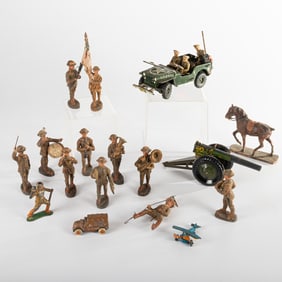 Collection of WWI and WWII Toy Soldiers with Vehicles