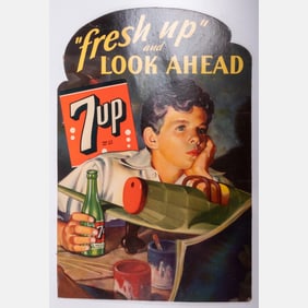 Vintage Lithograph 7Up Advertising Sign