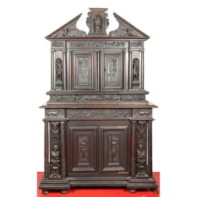 A French Renaissance Revival Oak Cabinet A Deux Corps