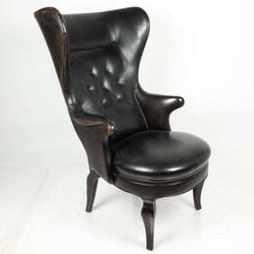 A Frits Henningsen Style Leather Wingback Chair,