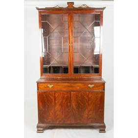 A George III Mahogany Butler's Secretary Bookcase, 18th Century.
