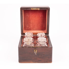 French Mahogany Four Bottle Perfume Casket.
