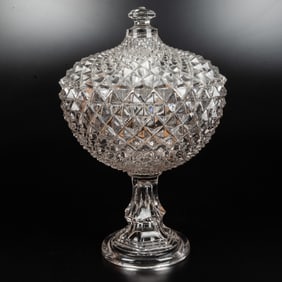 A Westmoreland Sawtooth Pressed Glass Lidded Bowl