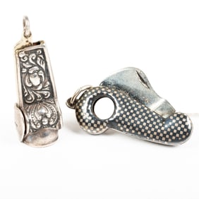 Two Sterling Silver and Silvered Metal Cigar Cutter Fobs