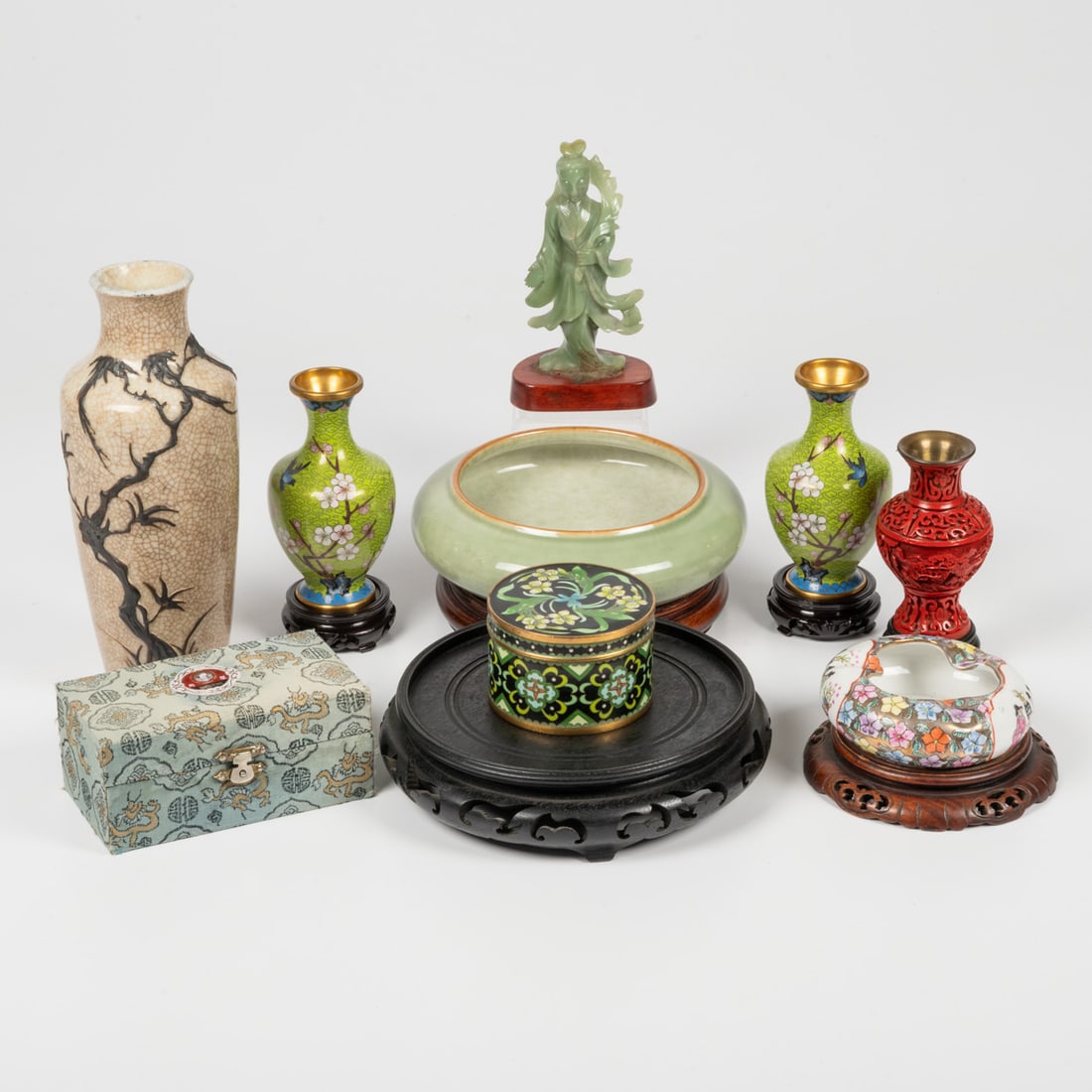 Group of Chinese Decorations: A Group of Chinese Decorations, 20th Century Including a Jade figure of Quanyin.
