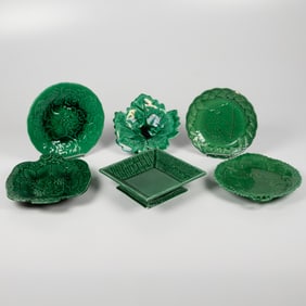 Group of Majolica Green Leaf Plates