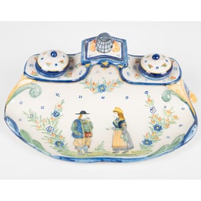 French Henriot Quimper Faience Ceramic Inkwell.