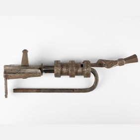 A Tibetan Metal Three Part Wrought Metal Lock