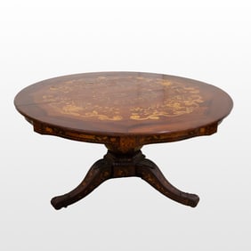 Continental Fruitwood Marquetry Dining Table