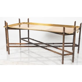 Yale Burge Hollywood Regency Brass Tray Coffee Table