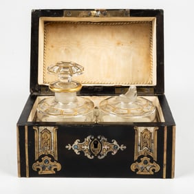 French Brass and Mother of Pearl inlay two Bottle Perfume Casket