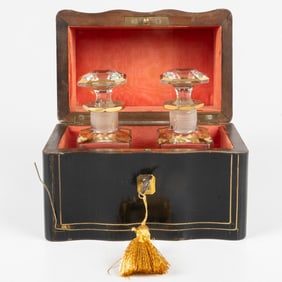 French Lacquered Wood and Brass Perfume Casket,