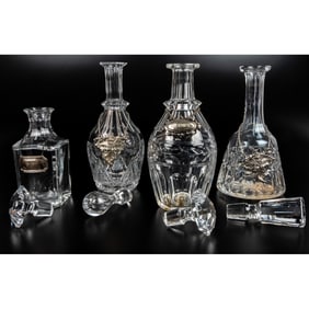 Four Cut Crystal and Glass Decanters.