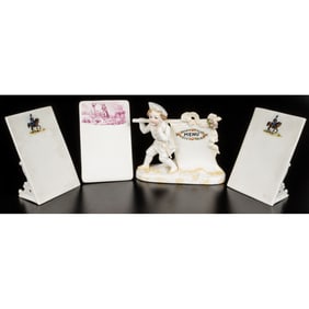 Four French and English Porcelain Menu Plaques