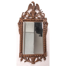 A French Provincial Carved Walnut Beveled Mirror with Eagle Motif, 20th Century.