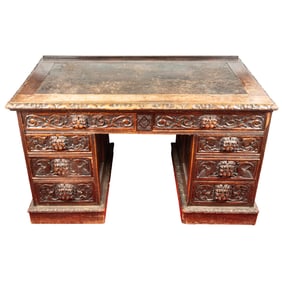 An English Carved Oak Architect's Desk,