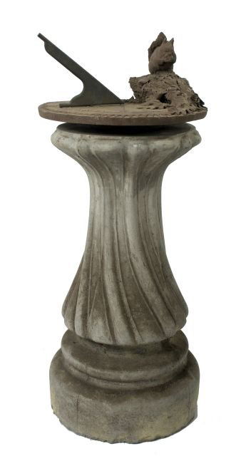 An Earthenware and Cement Sun Dial, 20th Century.: An Earthenware and Cement Sun Dial, 20th Century. Dimensions: h: 27 x w: 11 x d: 11 in.