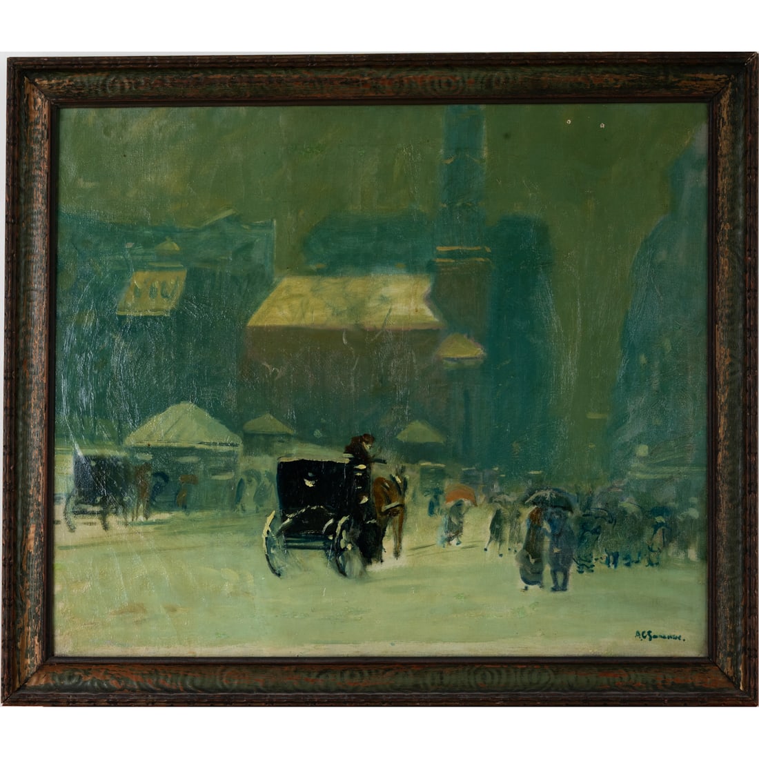 Arthur Clifton Goodwin (American, 1864-1929): Arthur Clifton Goodwin (American, 1864-1929) Park Street Church, Oil on canvas, Signed LR, titled on verso. Visible: 22 x 26 in. H: 25 1/2 W: 29 1/2 in.