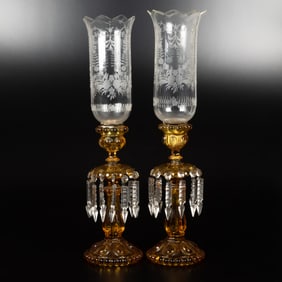 Pair of Baccarat Amber Glass Candlestick Lusters