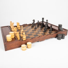 French Table Top Chess & Checkers Set