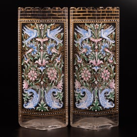 Pair of Moser Enameled Glass Vases