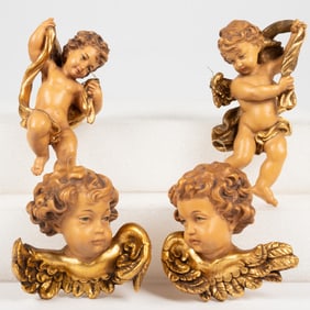 Four Carved Wood Anri Cherubs