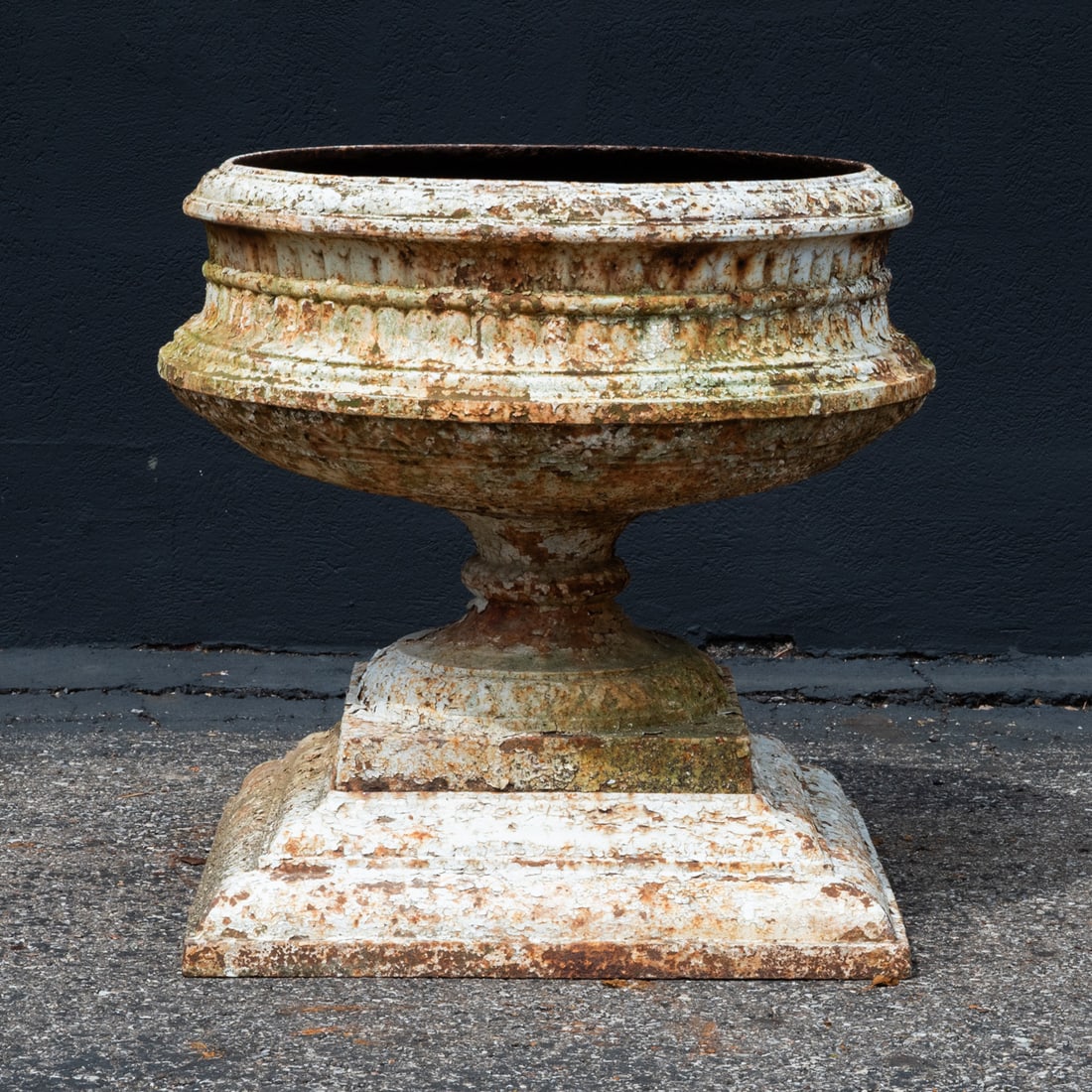 Cast Iron Garden Urn: A Cast Iron Garden Urn, 19th century, painted white. H: 23 D: 26 in.