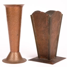 Two Arts & Crafts Hand Hammered Copper Vases