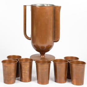 Norman Bell Geddes Copper Pitcher and Cups