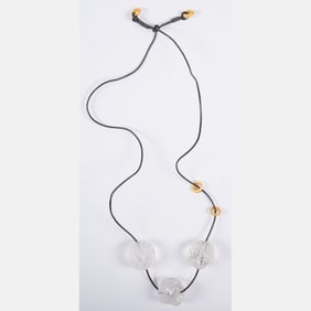 Quartz Crystal, Leather & Metal Necklace
