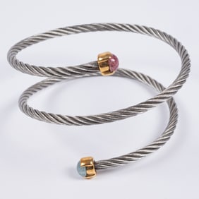 14kt Tourmaline & Steel Wire Bracelet