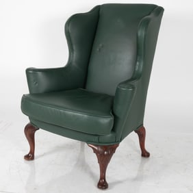 Georgian Style Green Leather Wing Chair